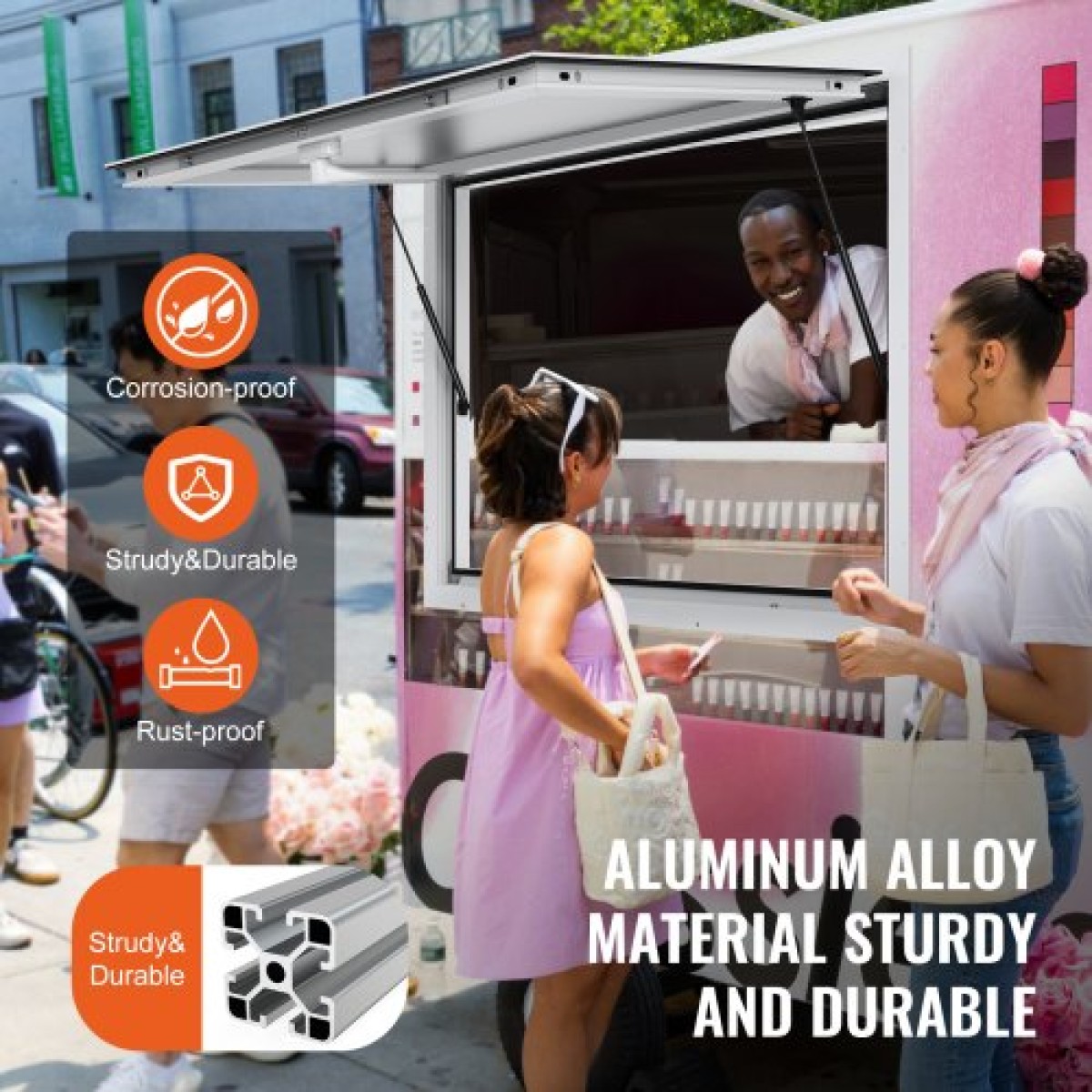 VEVOR Concession Window for Food Truck, 36"x24" κράμα αλουμινίου Food Truck Παράθυρο σέρβις, Έως 85 μοιρών Stand παράθυρο σερβιρίσματος με τέντα πόρτα & σύρσιμο γάντζο, for Food Trucks Concession Trailers