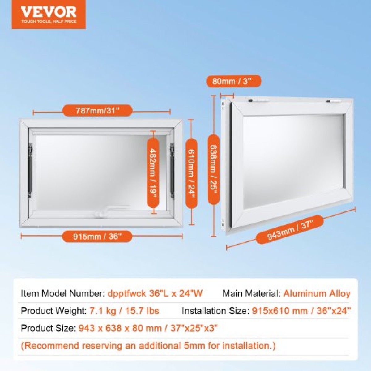 VEVOR Concession Window for Food Truck, 36"x24" κράμα αλουμινίου Food Truck Παράθυρο σέρβις, Έως 85 μοιρών Stand παράθυρο σερβιρίσματος με τέντα πόρτα & σύρσιμο γάντζο, for Food Trucks Concession Trailers