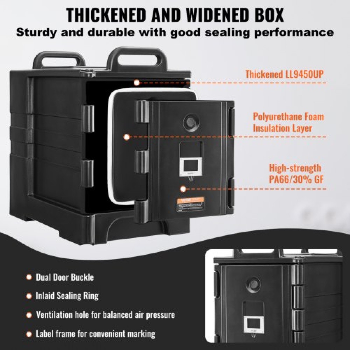 Βάση μεταφοράς φαγητού VEVOR Insulated, Hot Box 81 Qt x 2 Pack για τροφοδοσία, Φορτωτής φαγητού με διπλές πόρπες, θερμαντήρας φαγητού εμπρός φόρτωσης με λαβές, στοιβαζόμενος τελικός φορτωτής για εστιατόριο, καντίνα