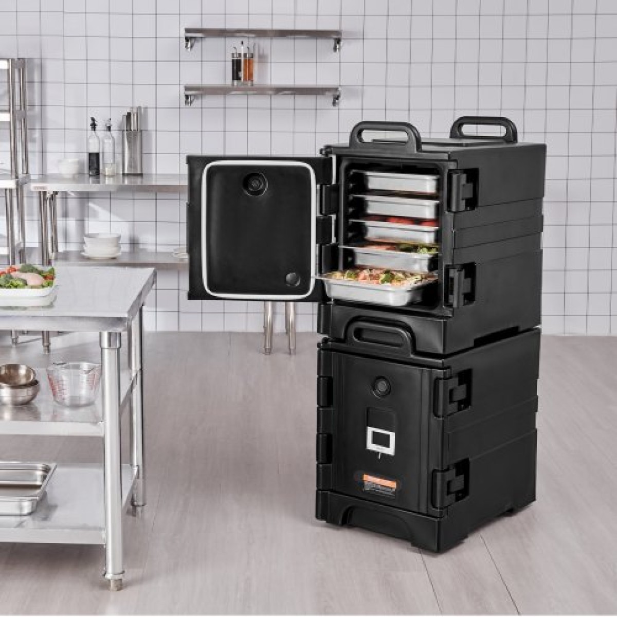 Βάση μεταφοράς φαγητού VEVOR Insulated, Hot Box 81 Qt x 2 Pack για τροφοδοσία, Φορτωτής φαγητού με διπλές πόρπες, θερμαντήρας φαγητού εμπρός φόρτωσης με λαβές, στοιβαζόμενος τελικός φορτωτής για εστιατόριο, καντίνα