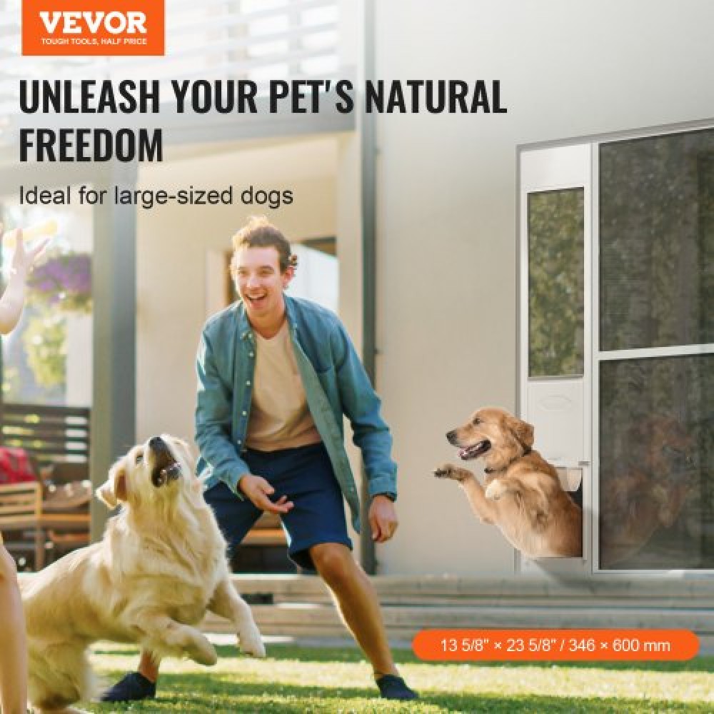 VEVOR Dog Door for Sliding Glass Door, 75 7/8"-80 11/16" Ρυθμιζόμενου ύψους Doggy Door for Sliding Door, Πόρτα κατοικίδιων από γυαλί με σκελετό αλουμινίου με πτερύγιο και κλειδαριά δομής μεντεσέδων για σκύλους μεγάλου μεγέθους