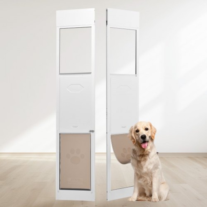 VEVOR Dog Door for Sliding Glass Door, 75 7/8"-80 11/16" Ρυθμιζόμενου ύψους Doggy Door for Sliding Door, Πόρτα κατοικίδιων από γυαλί με σκελετό αλουμινίου με πτερύγιο και κλειδαριά δομής μεντεσέδων για σκύλους μεγάλου μεγέθους