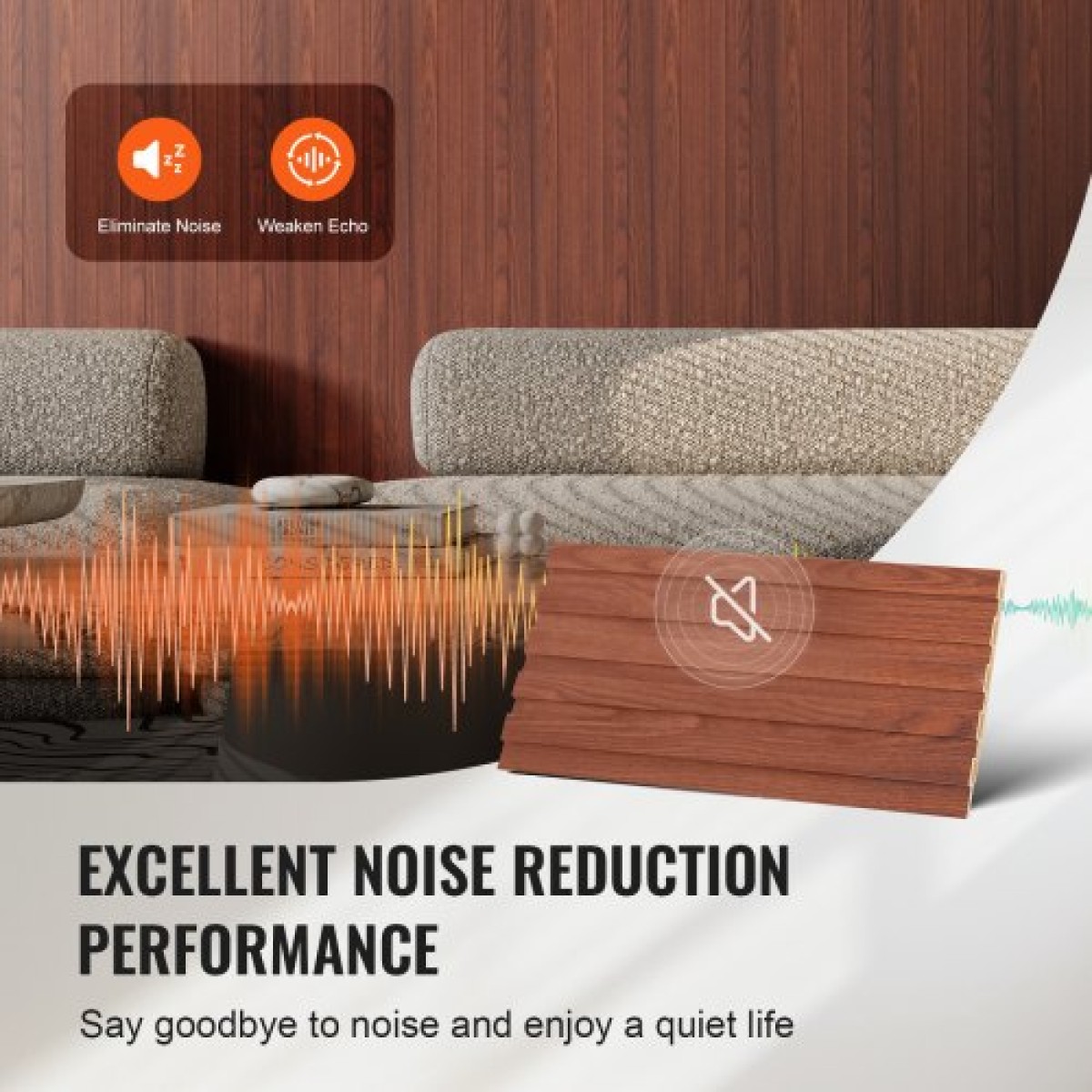 Ακουστικά πάνελ VEVOR Wood Slat, 8 ΤΕΜ 96 x 6 ιντσών, Ξύλινα πάνελ τοίχου WPC Accent για μοντέρνο εσωτερικό τοίχο, πάνελ τοίχου από ψεύτικο ξύλο για κομψή διακόσμηση και μείωση θορύβου, Μαύρη καρυδιά