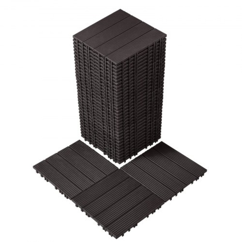 VEVOR Interlocking Deck Tiles, 36 Pack, 11,6"x11,6" 36 sq. ft Πλαστικό αδιάβροχο δάπεδο εξωτερικού χώρου για όλες τις καιρικές συνθήκες, Πλακάκια κάλυψης δαπέδου βεράντας για αυλή στο μπαλκόνι δίπλα στην πισίνα, σκούρο καφέ