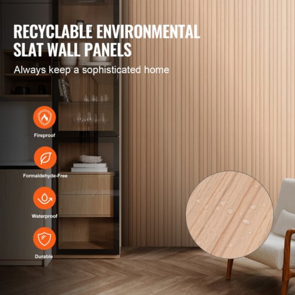 Ακουστικά πάνελ VEVOR Wood Slat, 8 ΤΕΜ 96 x 6 ιντσών, Ξύλινα πάνελ τοίχου WPC Accent για μοντέρνο εσωτερικό τοίχο, πάνελ τοίχου από ψεύτικο ξύλο για κομψή διακόσμηση και μείωση θορύβου, στάχτη ξυλεία