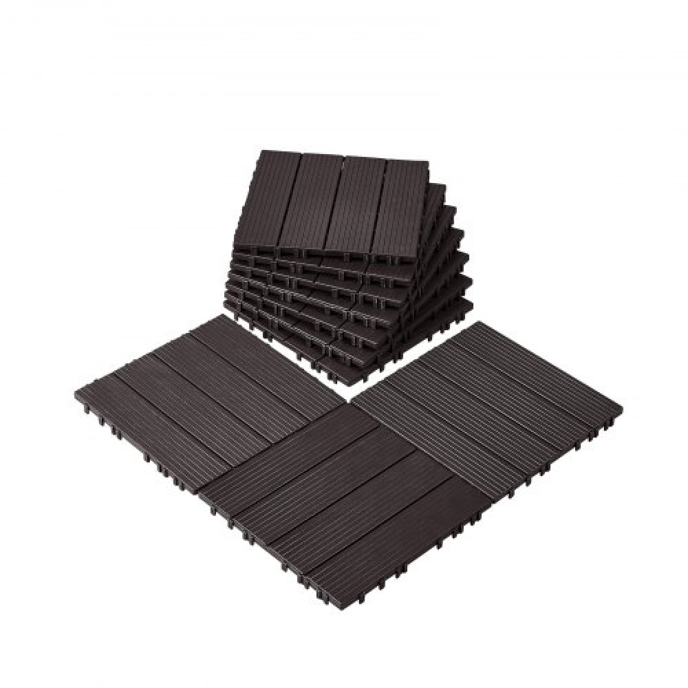 VEVOR Interlocking Deck Tiles, 10 Pack, 12"x12" 10 sq. ft Πλαστικό αδιάβροχο δάπεδο εξωτερικού χώρου για όλες τις καιρικές συνθήκες, πλακάκια κάλυψης δαπέδου βεράντας για βεράντα δίπλα στην πισίνα Μπαλκόνι πίσω αυλή, σκούρο καφέ