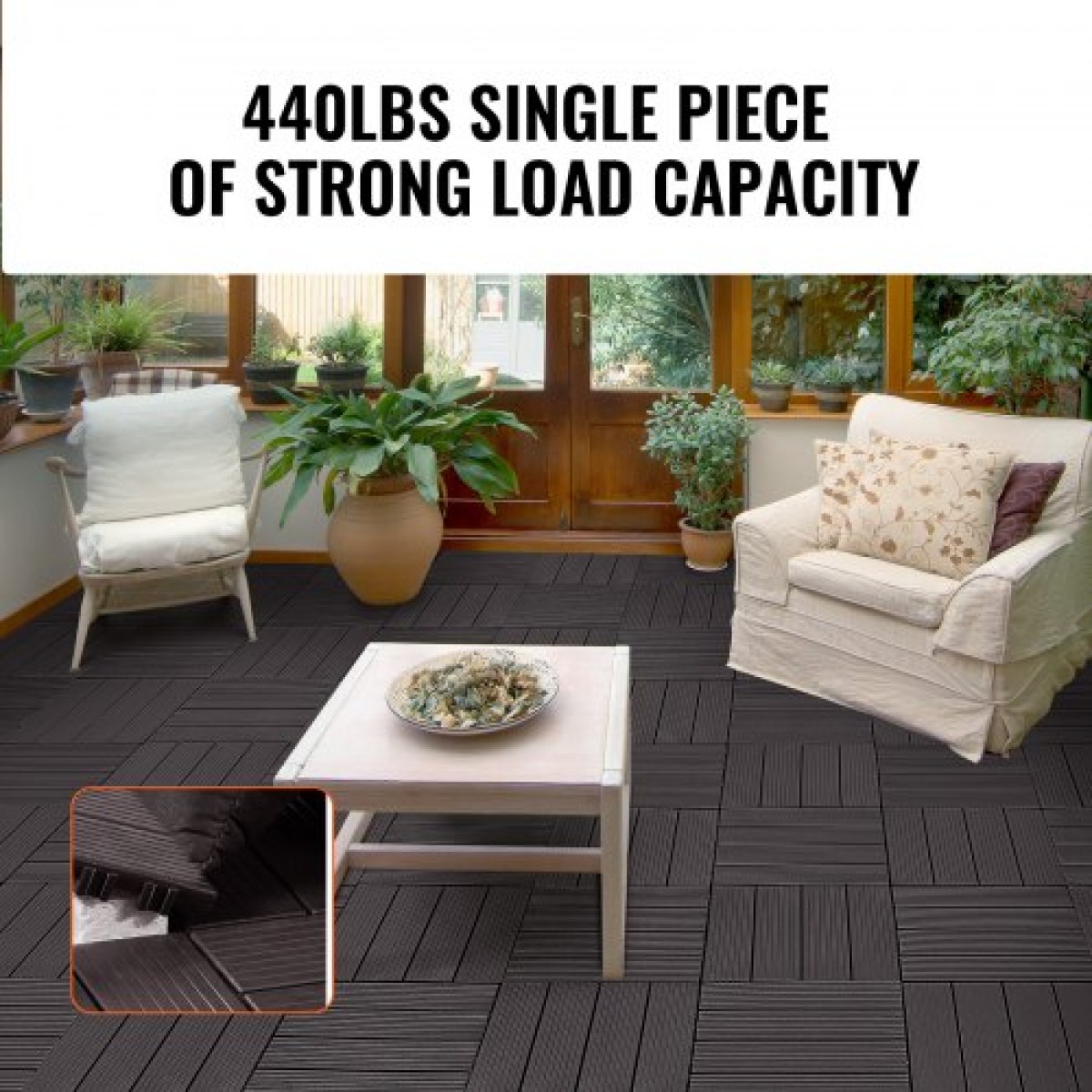 VEVOR Interlocking Deck Tiles, 10 Pack, 12"x12" 10 sq. ft Πλαστικό αδιάβροχο δάπεδο εξωτερικού χώρου για όλες τις καιρικές συνθήκες, πλακάκια κάλυψης δαπέδου βεράντας για βεράντα δίπλα στην πισίνα Μπαλκόνι πίσω αυλή, σκούρο καφέ