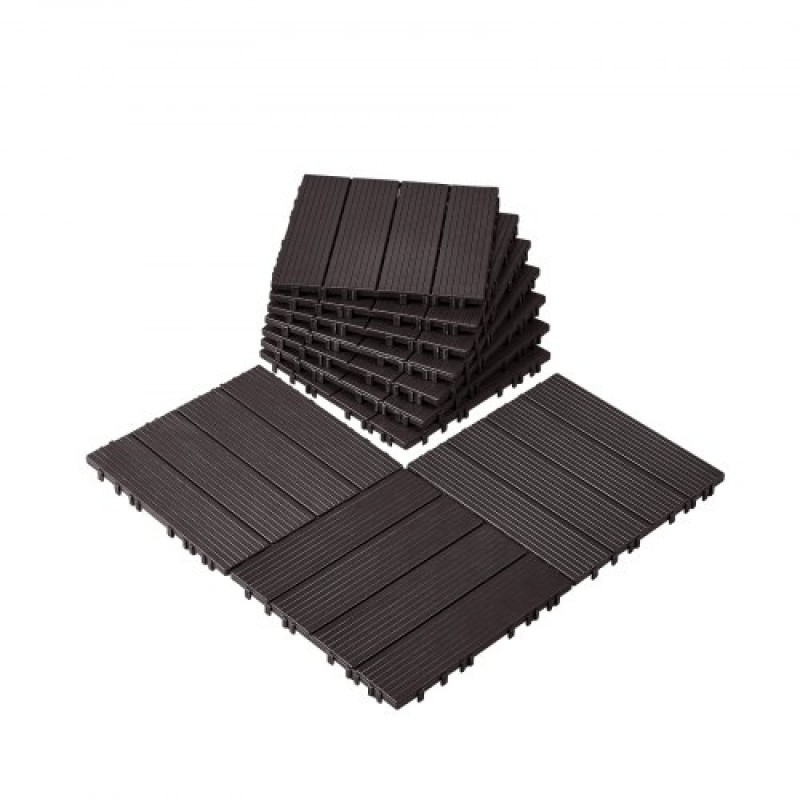VEVOR Interlocking Deck Tiles, 10 Pack, 12"x12" 10 sq. ft Πλαστικό αδιάβροχο δάπεδο εξωτερικού χώρου για όλες τις καιρικές συνθήκες, πλακάκια κάλυψης δαπέδου βεράντας για βεράντα δίπλα στην πισίνα Μπαλκόνι πίσω αυλή, σκούρο καφέ