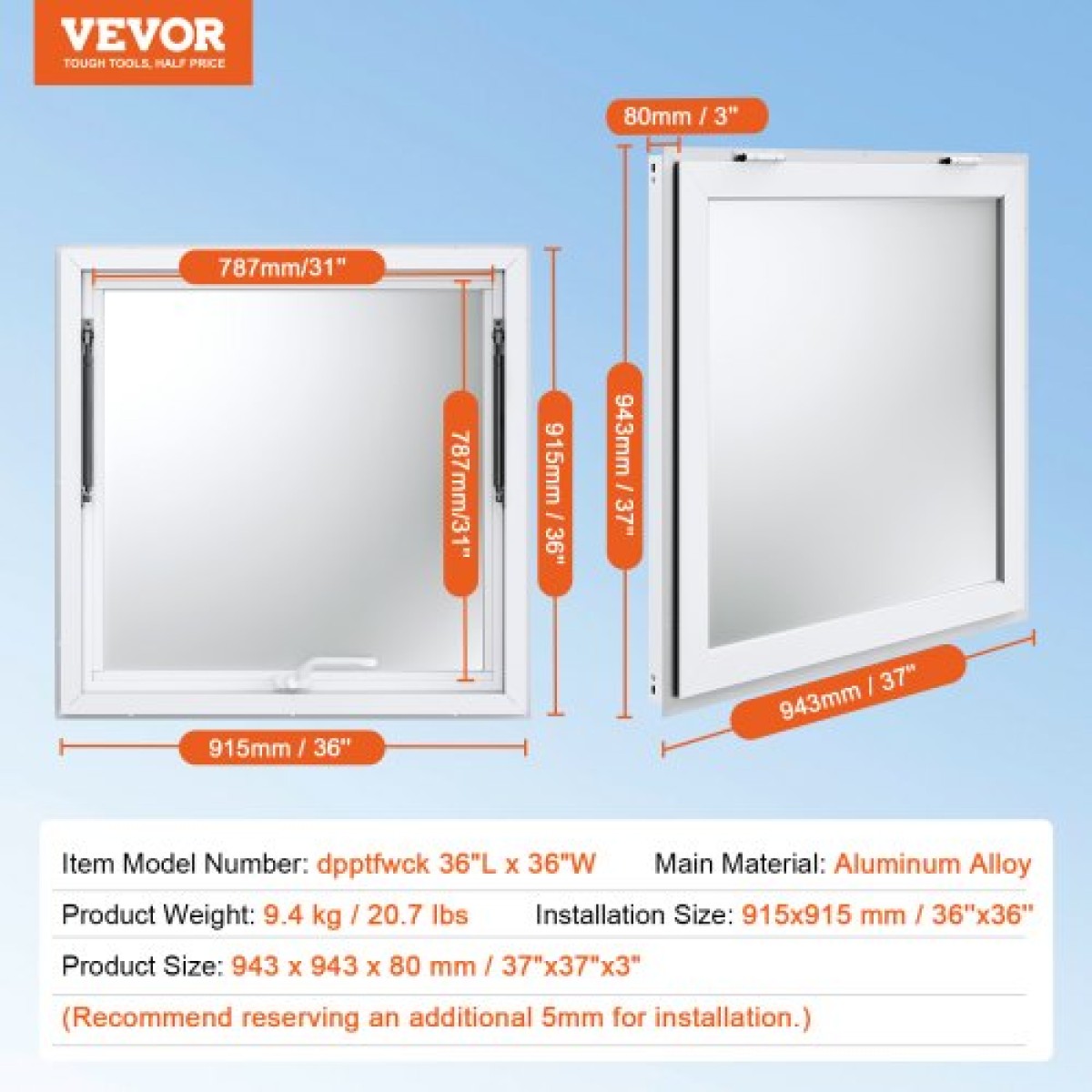 VEVOR Concession Window for Food Truck, Παράθυρο Service Food Truck από κράμα αλουμινίου 36"x36", Παράθυρο σερβιρίσματος βάσης έως 85 μοιρών με τέντα πόρτα & σύρσιμο γάντζο, για Food Trucks Concession Trailers