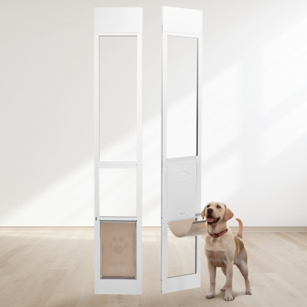 VEVOR Dog Door for Sliding Glass Door, 75 7/8"-80 11/16" Ρυθμιζόμενου ύψους Doggy Door for Sliding Doors, Πόρτα κατοικίδιων από γυαλί με σκελετό αλουμινίου με πτερύγιο και κλειδαριά δομής μεντεσέδων για σκύλους μεσαίου μεγέθους
