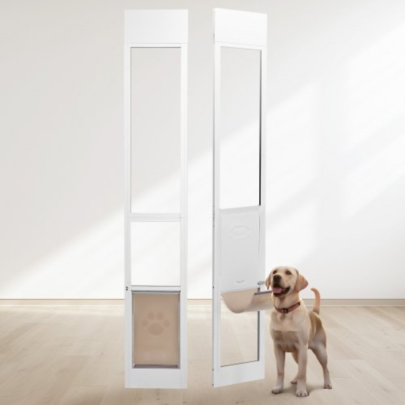 VEVOR Dog Door for Sliding Glass Door, 75 7/8"-80 11/16" Ρυθμιζόμενου ύψους Doggy Door for Sliding Doors, Πόρτα κατοικίδιων από γυαλί με σκελετό αλουμινίου με πτερύγιο και κλειδαριά δομής μεντεσέδων για σκύλους μεσαίου μεγέθους