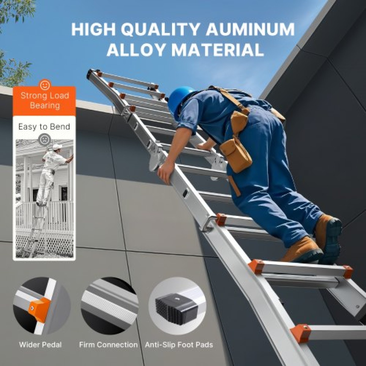 VEVOR Telescoping Ladder A Frame, Compact Extension Ladder από αλουμίνιο 9,5 FT, φορητή πτυσσόμενη σκάλα RV πολλαπλών λειτουργιών, τηλεσκοπική σκάλα για σκάλες εργασίας για το σπίτι Εσωτερική οροφή εξωτερικού χώρου, φορτίο 330 lb