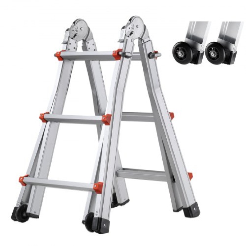 VEVOR Telescoping Ladder A Frame, Compact Extension Ladder από αλουμίνιο 9,5 FT, φορητή πτυσσόμενη σκάλα RV πολλαπλών λειτουργιών, τηλεσκοπική σκάλα για σκάλες εργασίας για το σπίτι Εσωτερική οροφή εξωτερικού χώρου, φορτίο 330 lb