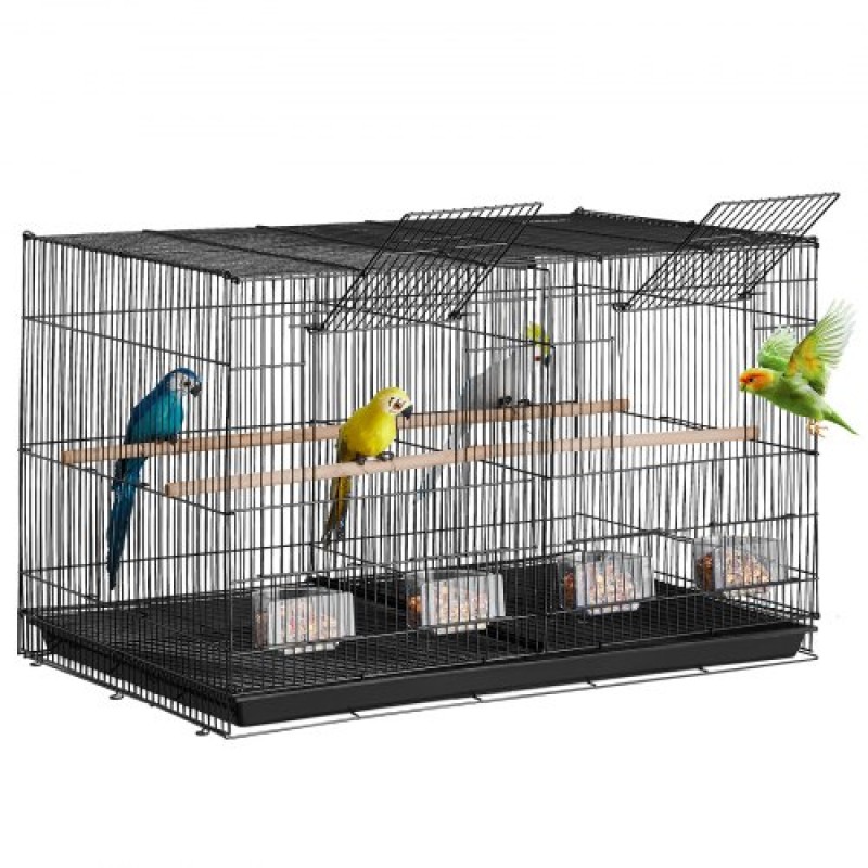 VEVOR Bird Cage, 18 in, Small Parakeet Cage with Divider, Styrdy Metal Bird Flight Cage, Travel Birdcage with 5 Perches & 4 Feeding Cups, Parrot Cage for Canaries Lovebirds Cockatiels Budgie, Μαύρο