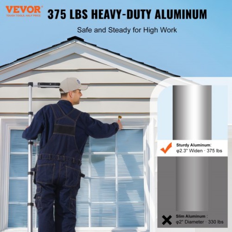 VEVOR Telescoping Ladder, ελαφριά επέκταση αλουμινίου 8,5 FT, πτυσσόμενη σκάλα ανάκλησης με ένα κουμπί, χωρητικότητα 375 LBS με αντιολισθητικά πόδια, φορητές συμπαγείς σκάλες για το σπίτι, RV, Σοφίτα