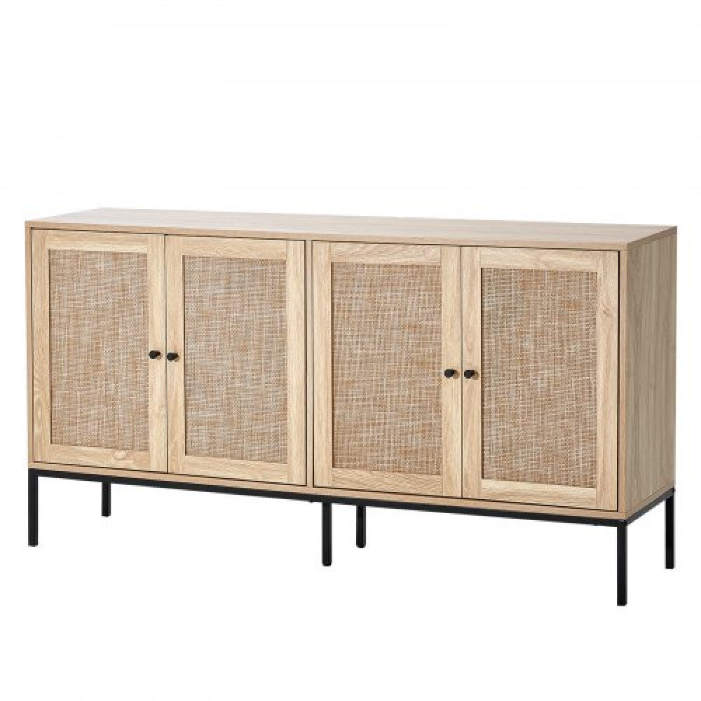 Ντουλάπι VEVOR Rattan, Ντουλάπι αποθήκευσης Rattan με 4 μαγνητικές πόρτες και ρυθμιζόμενα ράφια, ντουλάπι μπουφέ μπουφέ για διάδρομο, είσοδο, σαλόνι ή κουζίνα, φυσικό