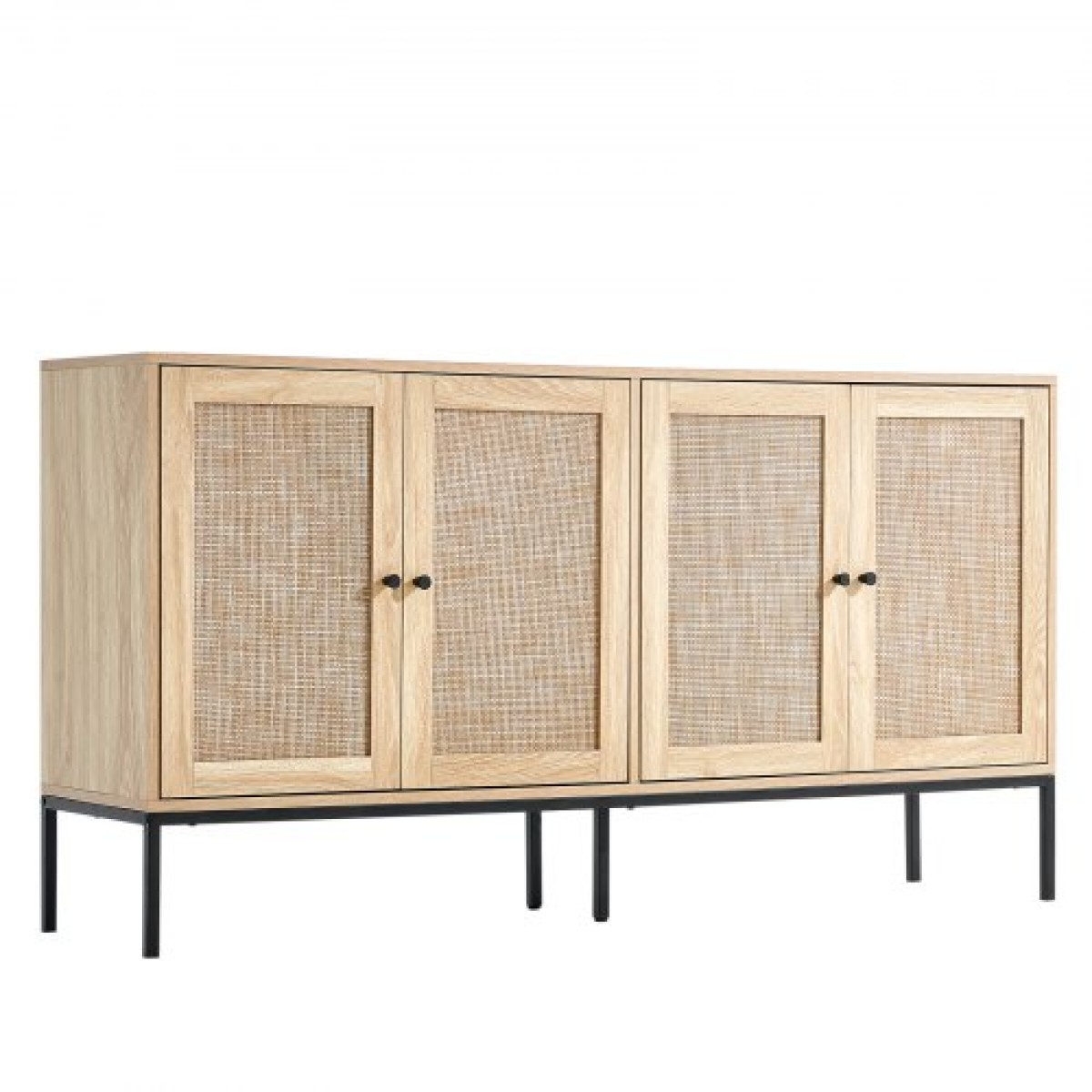 Ντουλάπι VEVOR Rattan, Ντουλάπι αποθήκευσης Rattan με 4 μαγνητικές πόρτες και ρυθμιζόμενα ράφια, ντουλάπι μπουφέ μπουφέ για διάδρομο, είσοδο, σαλόνι ή κουζίνα, φυσικό