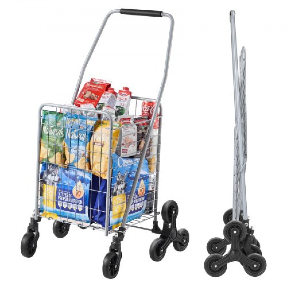 VEVOR Grocery Shopping Cart, 45L Stair Climbing Cart with Rolling Wheels 360°, Stair Climber Utility Cart with Tri-Wheels, Αναδιπλούμενο πτυσσόμενο & ελαφρύ για ταξίδια στο πλυντήριο, ασημί