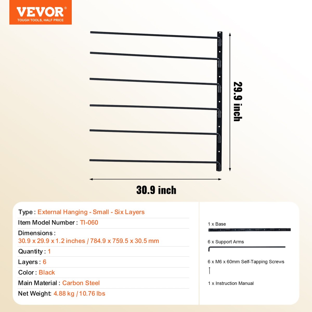 Επιτοίχια βάση σέλας VEVOR, 30,9 x 29,9 x 5,5 ίντσες, Στήριγμα σέλας με αιώρηση, βάση σέλας αλόγου έξι επιπέδων, μαξιλαράκι αλόγων εξοικονόμησης χώρου και αξεσουάρ ρυμουλκούμενου για οργάνωση δωματίου Tack Room