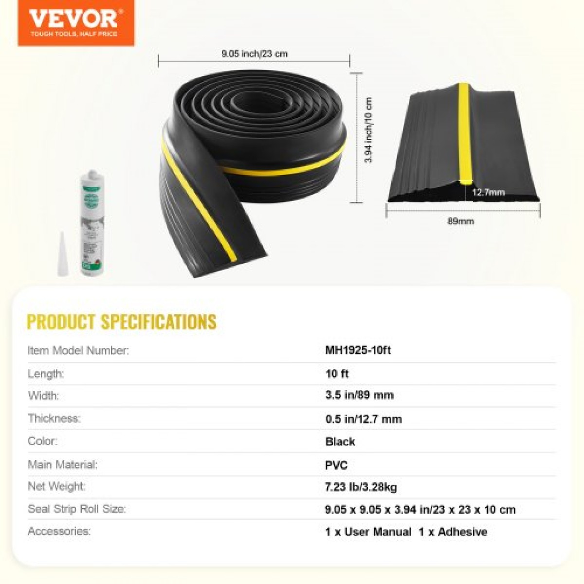 VEVOR Λωρίδα στεγανοποίησης κατωφλίου γκαραζόπορτας, 10 FT Universal λουρίδα στεγανοποίησης δαπέδου γκαραζόπορτας με κόλλα, αδιάβροχη λωρίδα κάτω από γκαραζόπορτα, αναβαθμισμένη αντικατάσταση καιρού απογύμνωσης από PVC DIY, μαύρο
