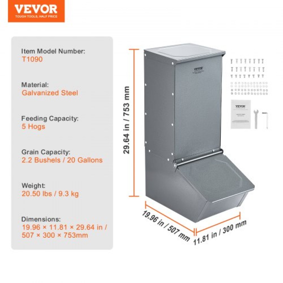 VEVOR Hog Feeder, 2.2 Bushel Capacity, Single Door Pig Feeder, Heavy Duty Steel Feeder Piglets, Multipurpose Trough feeder Creep Feeder, Outdoor Livestock Feeder Farm αξεσουάρ για τάισμα έως 5 γουρουνιών