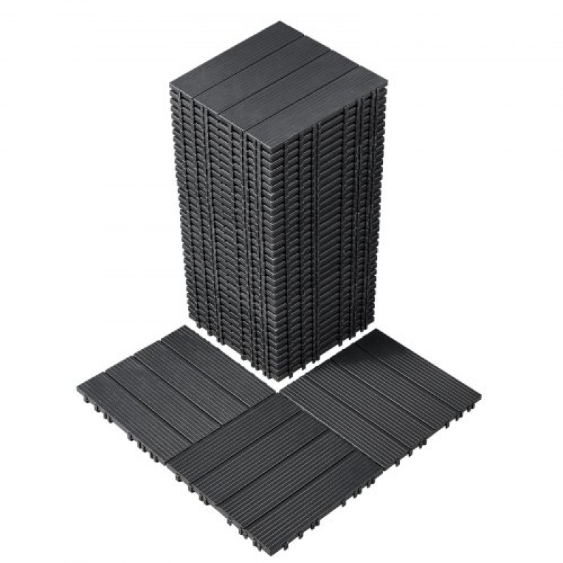 VEVOR Interlocking Deck Tiles, 36 Pack, 11,6"x11,6" 36 sq. ft Πλαστικό αδιάβροχο δάπεδο εξωτερικού χώρου για όλες τις καιρικές συνθήκες, Πλακάκια κάλυψης δαπέδου βεράντας για βεράντα δίπλα στην πισίνα Μπαλκόνι πίσω αυλή, σκούρο γκρι