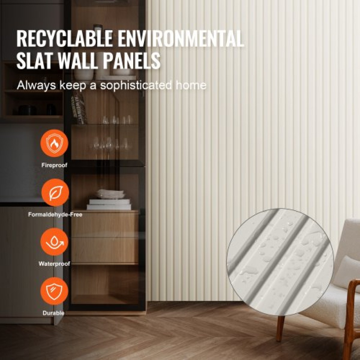 Ακουστικά πάνελ VEVOR Wood Slat, 8 ΤΕΜ 96 x 6 ιντσών, Ξύλινα πάνελ τοίχου WPC Accent για μοντέρνο εσωτερικό τοίχο, πάνελ τοίχου από ψεύτικο ξύλο για κομψή διακόσμηση και μείωση θορύβου, Λευκό ματ