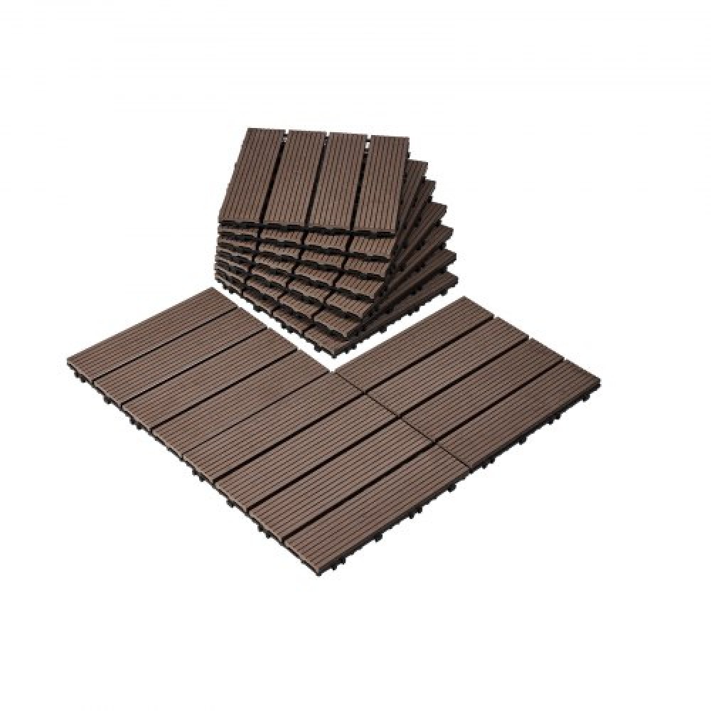 VEVOR Interlocking Deck Tiles Plastic Wood, 10 Pack, 12"x12" 10 sq. ft Αδιάβροχο δάπεδο εξωτερικού χώρου για όλες τις καιρικές συνθήκες, Πλακάκια κάλυψης δαπέδου βεράντας για βεράντα δίπλα στην πισίνα Μπαλκόνι πίσω αυλή, σκούρο καφέ