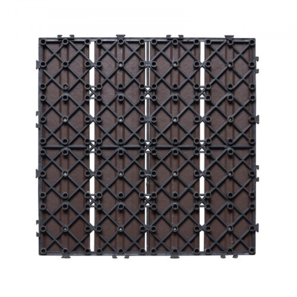 VEVOR Interlocking Deck Tiles Plastic Wood, 10 Pack, 12"x12" 10 sq. ft Αδιάβροχο δάπεδο εξωτερικού χώρου για όλες τις καιρικές συνθήκες, Πλακάκια κάλυψης δαπέδου βεράντας για βεράντα δίπλα στην πισίνα Μπαλκόνι πίσω αυλή, σκούρο καφέ