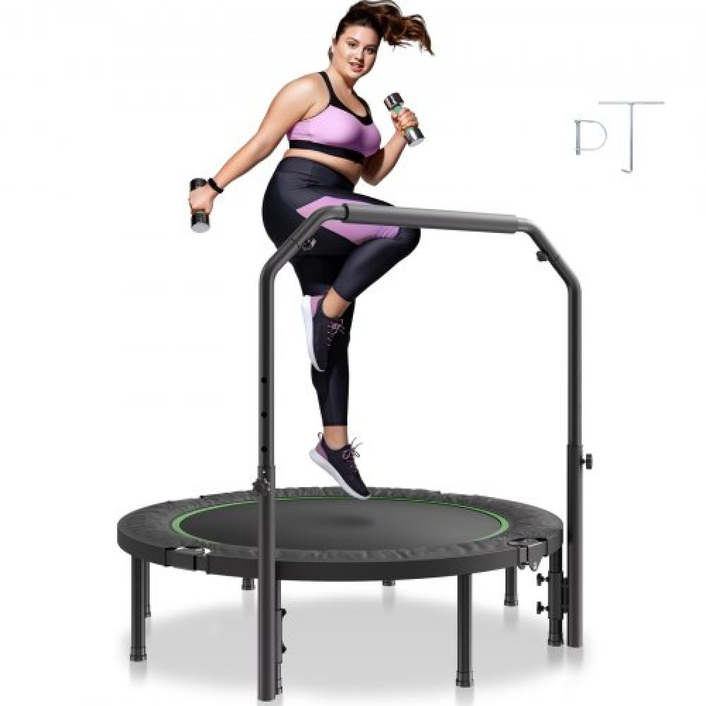 Μίνι πτυσσόμενο τραμπολίνο VEVOR, 52 ιντσών Fitness Rebounder, Μέγιστο φορτίο 450 λίβρες τραμπολίνο γυμναστικής, σταθερό και ήσυχο τραμπολίνο με ρυθμιζόμενη λαβή αφρού 4 επιπέδων, για ενήλικες σε εσωτερικούς χώρους/προπόνηση στον κήπο