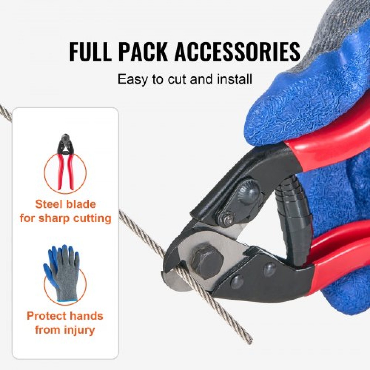 Κιτ συρματόσχοινων VEVOR, 1/8" 600 πόδια 316 καλώδιο από ανοξείδωτο χάλυβα με κόφτη και γάντια, 1600 λίβρες αντοχή σε θραύση, 7x7 σκέλη Κατασκευή θαλάσσιου αεροσκάφους Κατηγορία για φράχτη κουπαστή σκάλας καταστρώματος σε εξωτερικούς χώρους