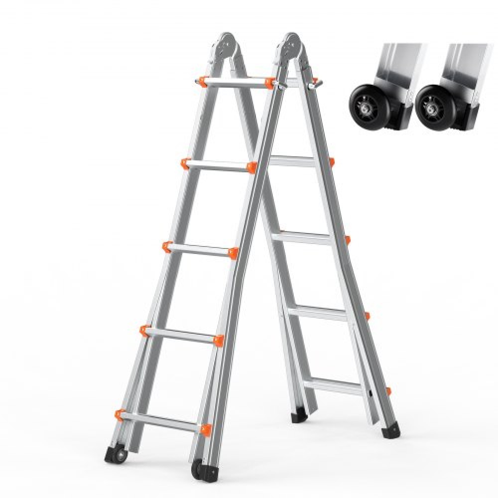 VEVOR Telescoping Ladder A Frame, 17 FT Compact Extension Ladder από αλουμίνιο, πολλαπλών λειτουργιών φορητή πτυσσόμενη σκάλα RV, τηλεσκοπική σκάλα για σκάλες εργασίας για το σπίτι Εσωτερική οροφή εξωτερικού χώρου, φορτίο 330 lb