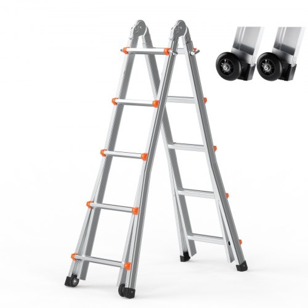 VEVOR Telescoping Ladder A Frame, 17 FT Compact Extension Ladder από αλουμίνιο, πολλαπλών λειτουργιών φορητή πτυσσόμενη σκάλα RV, τηλεσκοπική σκάλα για σκάλες εργασίας για το σπίτι Εσωτερική οροφή εξωτερικού χώρου, φορτίο 330 lb