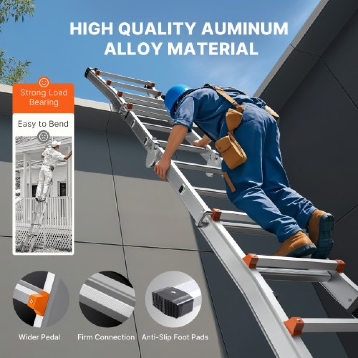 VEVOR Telescoping Ladder A Frame, 17 FT Compact Extension Ladder από αλουμίνιο, πολλαπλών λειτουργιών φορητή πτυσσόμενη σκάλα RV, τηλεσκοπική σκάλα για σκάλες εργασίας για το σπίτι Εσωτερική οροφή εξωτερικού χώρου, φορτίο 330 lb