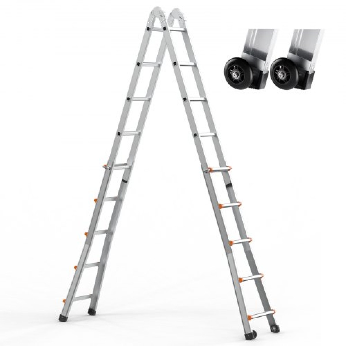 VEVOR Telescoping Ladder A Frame, 17 FT Compact Extension Ladder από αλουμίνιο, πολλαπλών λειτουργιών φορητή πτυσσόμενη σκάλα RV, τηλεσκοπική σκάλα για σκάλες εργασίας για το σπίτι Εσωτερική οροφή εξωτερικού χώρου, φορτίο 330 lb