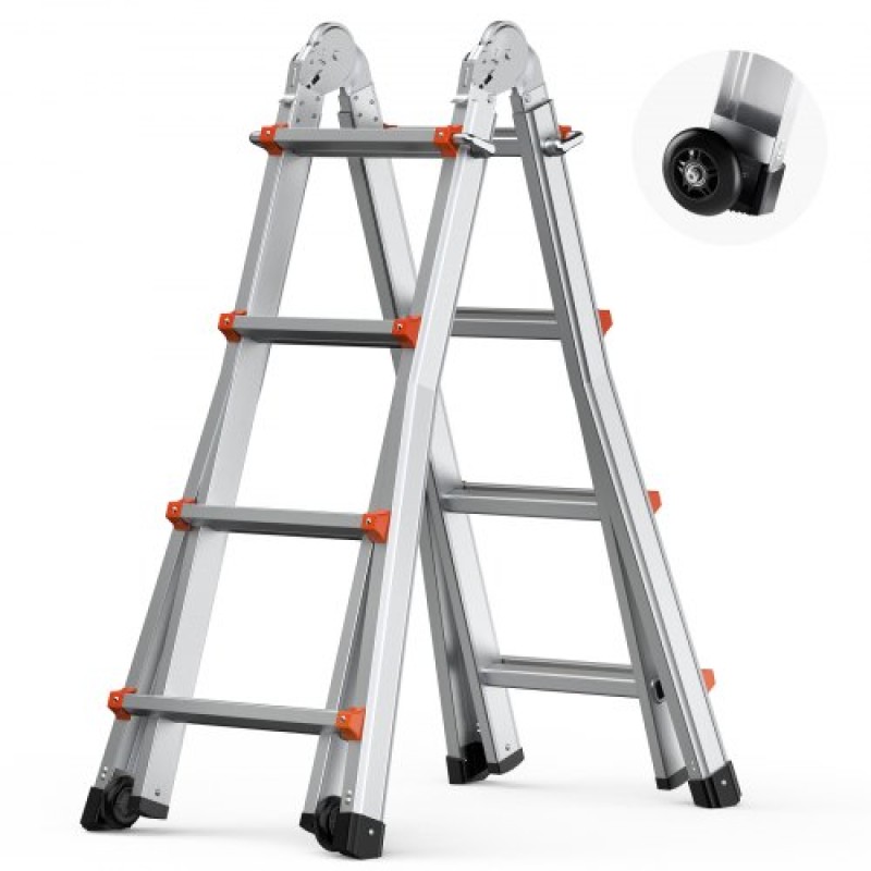 VEVOR Telescoping Ladder A Frame, 13 FT Compact Extension Ladder από αλουμίνιο, πολλαπλών λειτουργιών φορητή πτυσσόμενη σκάλα RV, τηλεσκοπική σκάλα για σκάλες εργασίας για το σπίτι Εσωτερική οροφή εξωτερικού χώρου, φορτίο 330 lb