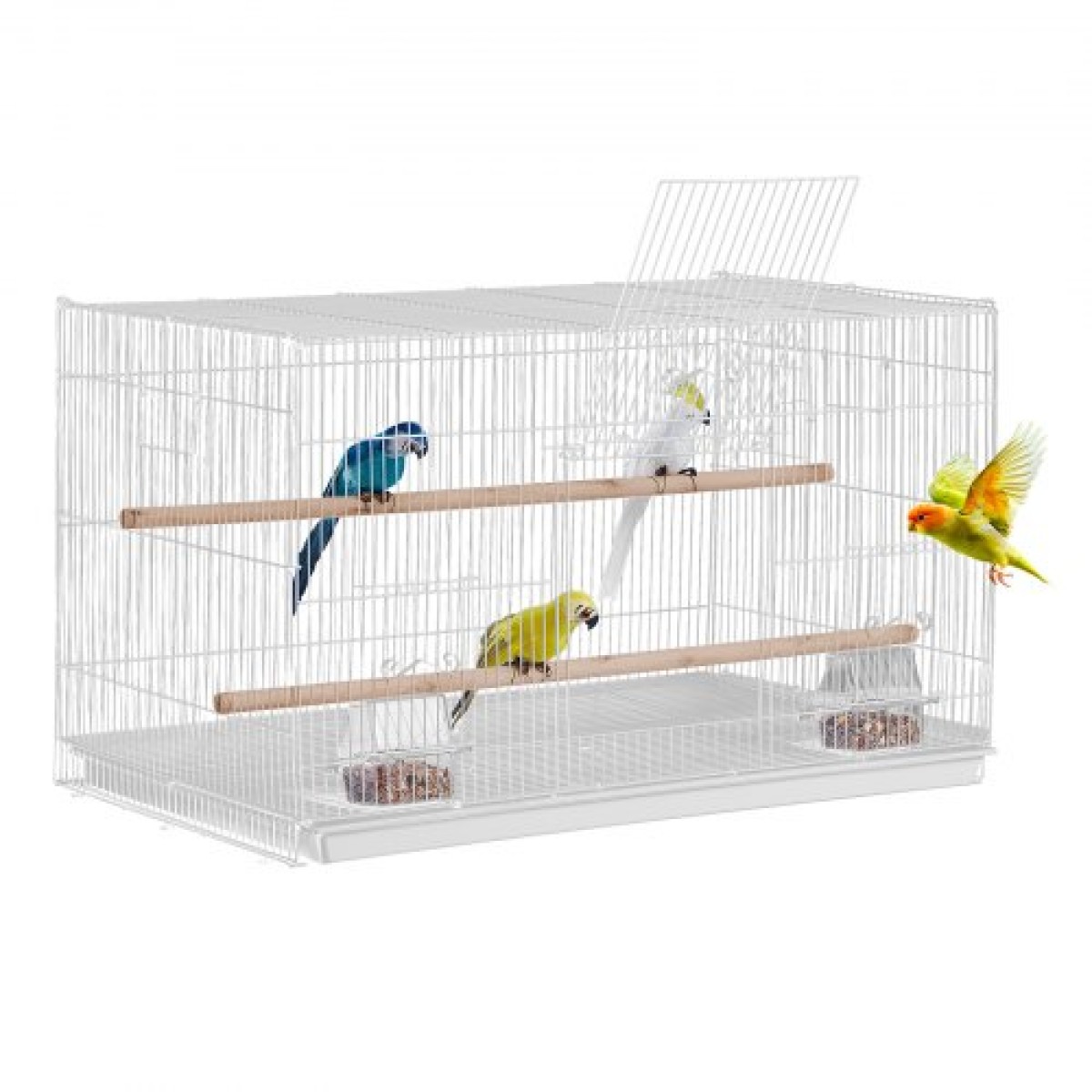 VEVOR Bird Cage, 18 in, Small Parakeet Cage, Styrdy Metal Bird Cage Flight, Travel Birdcage with 2 Perches & 2 Feeding Cup, Parrot Cage for Canaries Lovebirds Cockatiels Budgie Pet Toy, White