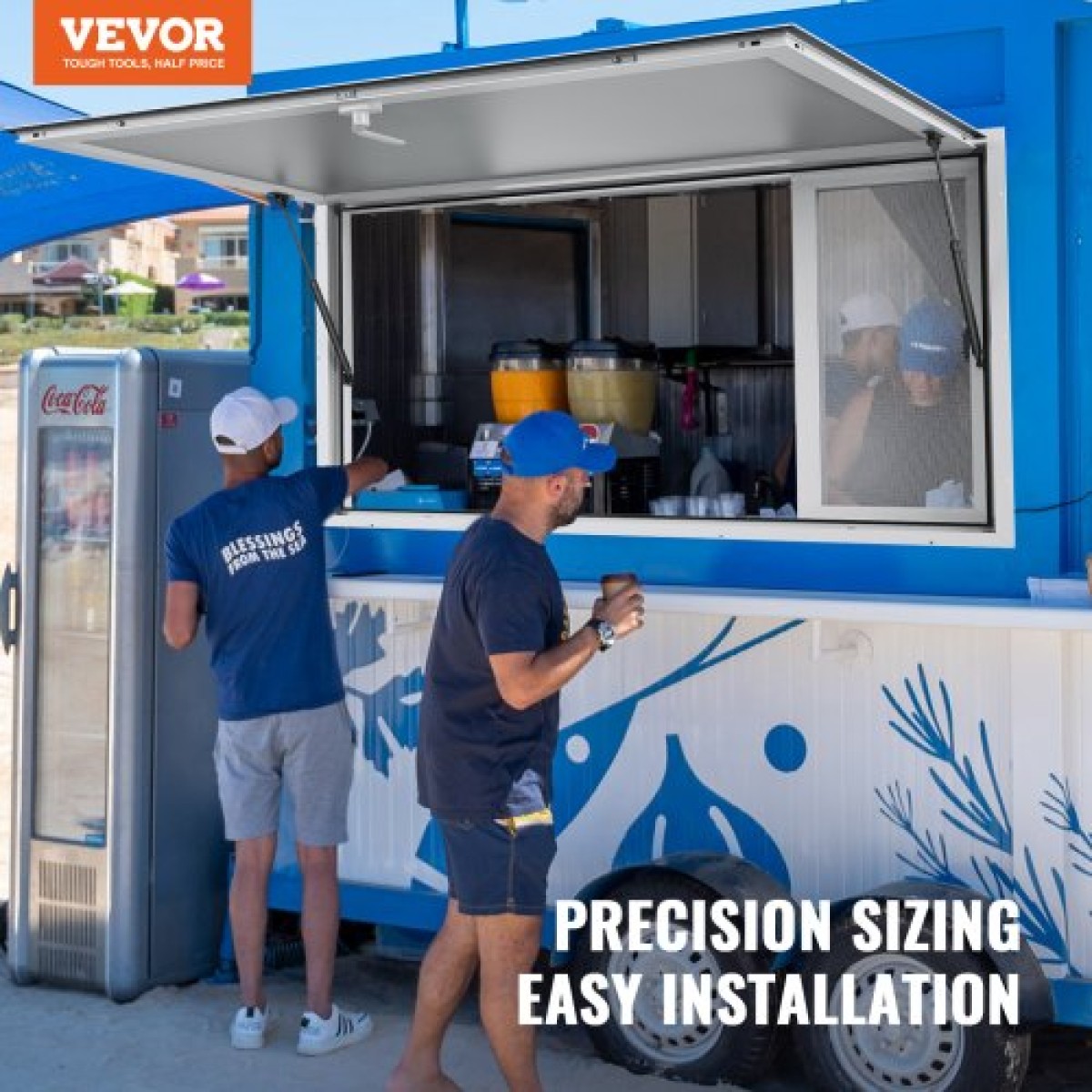 VEVOR Concession Window for Food Truck, Παράθυρο Service 48"x36" από κράμα αλουμινίου, Παράθυρο σερβιρίσματος έως 85 μοιρών με 4 συρόμενα παράθυρα & τέντα πόρτα & σύρσιμο γάντζο, για Food Truck Concession Trailer