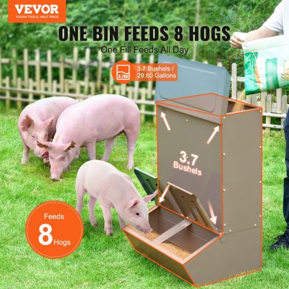 VEVOR Hog Feeder, 3,7 Bushel Capacity, Double Door Pig Feeder, Heavy Duty Steel Feeder Piglets, Multipurpose Trough Creep Feeder, Outdoor Livestock Feeder Farm αξεσουάρ για τάισμα έως και 8 γουρουνιών