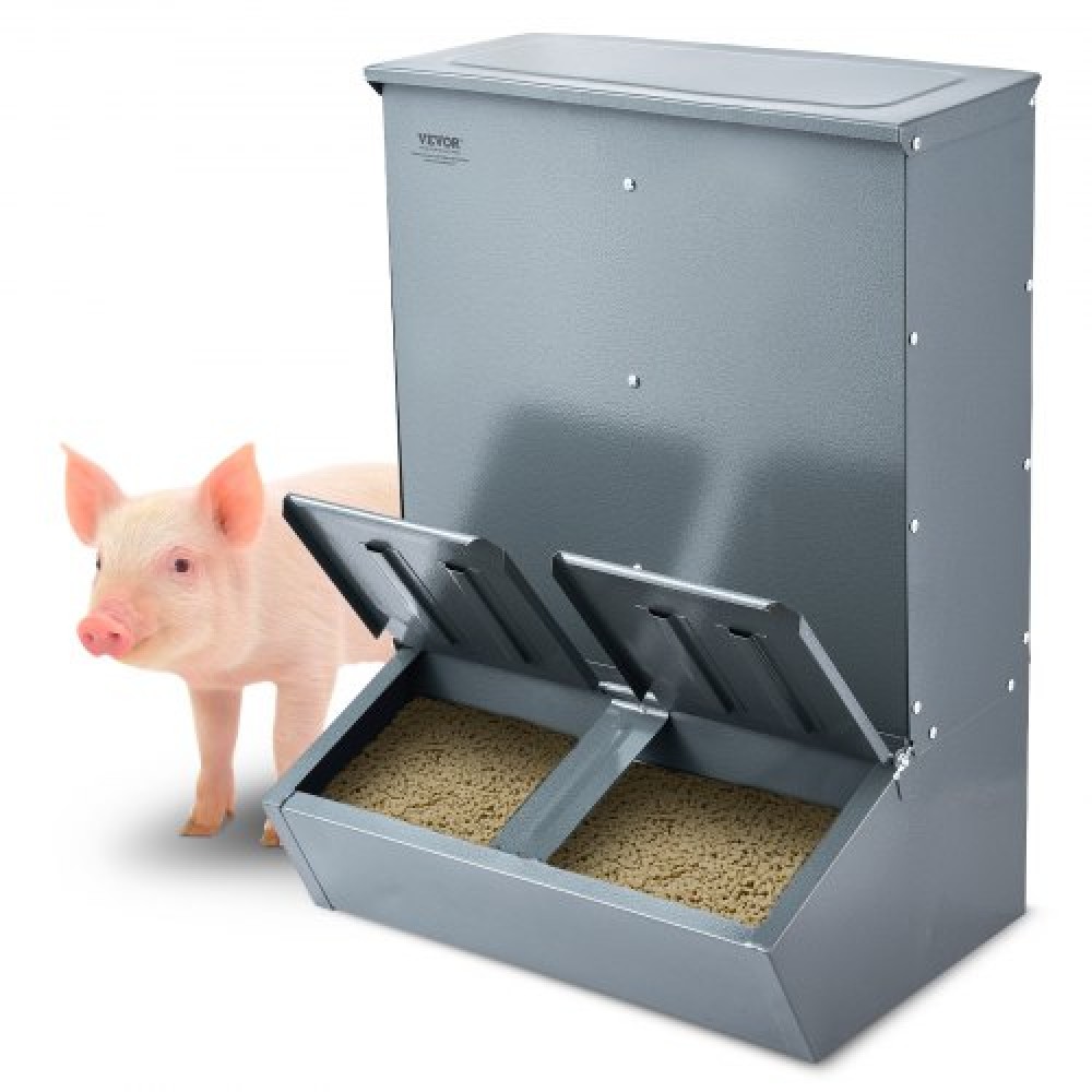 VEVOR Hog Feeder, 3,7 Bushel Capacity, Double Door Pig Feeder, Heavy Duty Steel Feeder Piglets, Multipurpose Trough Creep Feeder, Outdoor Livestock Feeder Farm αξεσουάρ για τάισμα έως και 8 γουρουνιών