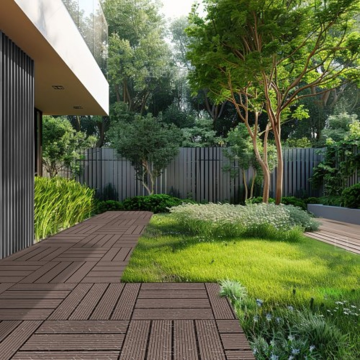 VEVOR Interlocking Deck Tiles Plastic Wood, 27 Pack, 12"x12" 27 sq. ft Αδιάβροχο δάπεδο εξωτερικού χώρου για όλες τις καιρικές συνθήκες, Πλακάκια κάλυψης δαπέδου βεράντας για βεράντα δίπλα στην πισίνα Μπαλκόνι πίσω αυλή, σκούρο καφέ