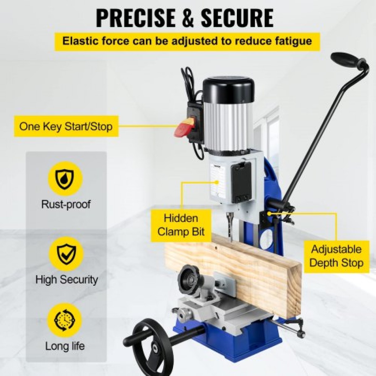 VEVOR Woodworking Woodworking Machine Mortise, 373 W (1/2 HP) 1400RPM Powermatic Mortiser, με κινητή μηχανή πάγκου εργασίας, για δημιουργία στρογγυλών οπών Τετράγωνες τρύπες ή ειδικές τετράγωνες τρύπες στο ξύλο