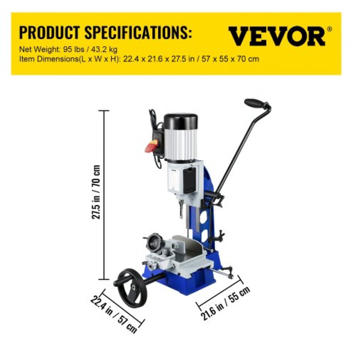 VEVOR Woodworking Woodworking Machine Mortise, 373 W (1/2 HP) 1400RPM Powermatic Mortiser, με κινητή μηχανή πάγκου εργασίας, για δημιουργία στρογγυλών οπών Τετράγωνες τρύπες ή ειδικές τετράγωνες τρύπες στο ξύλο