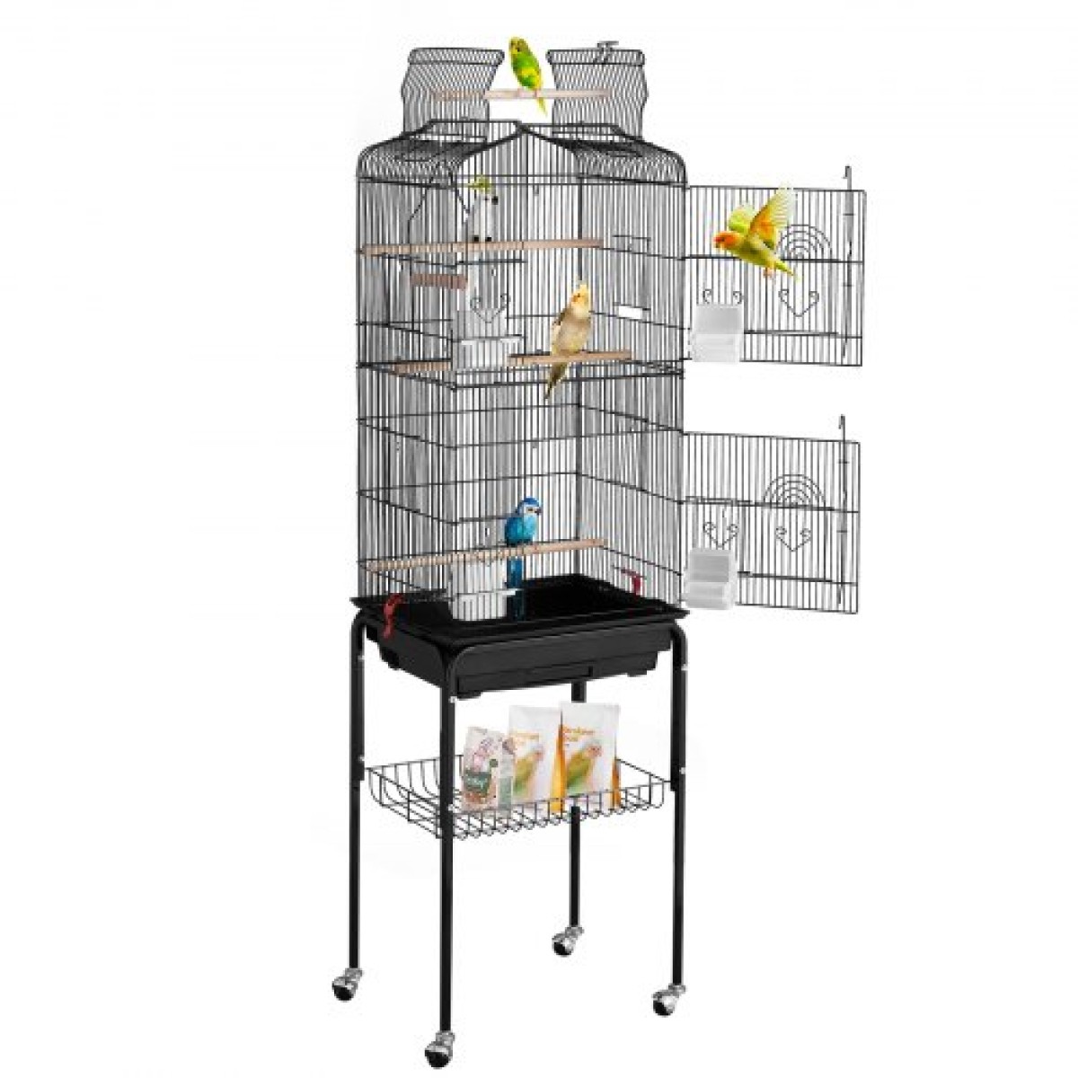 VEVOR Large Bird Cage, 62 in, Open Top Κλουβί Parakeet με Rolling Stand, Steel Bird Flight Cage με αφαιρούμενο δίσκο, Budgie Birdcage με 4 Perches, Parrot Cage for Lovebirds Cockatiels Pet Toy