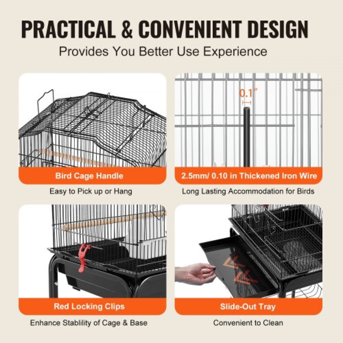 VEVOR Large Bird Cage, 62 in, Open Top Κλουβί Parakeet με Rolling Stand, Steel Bird Flight Cage με αφαιρούμενο δίσκο, Budgie Birdcage με 4 Perches, Parrot Cage for Lovebirds Cockatiels Pet Toy