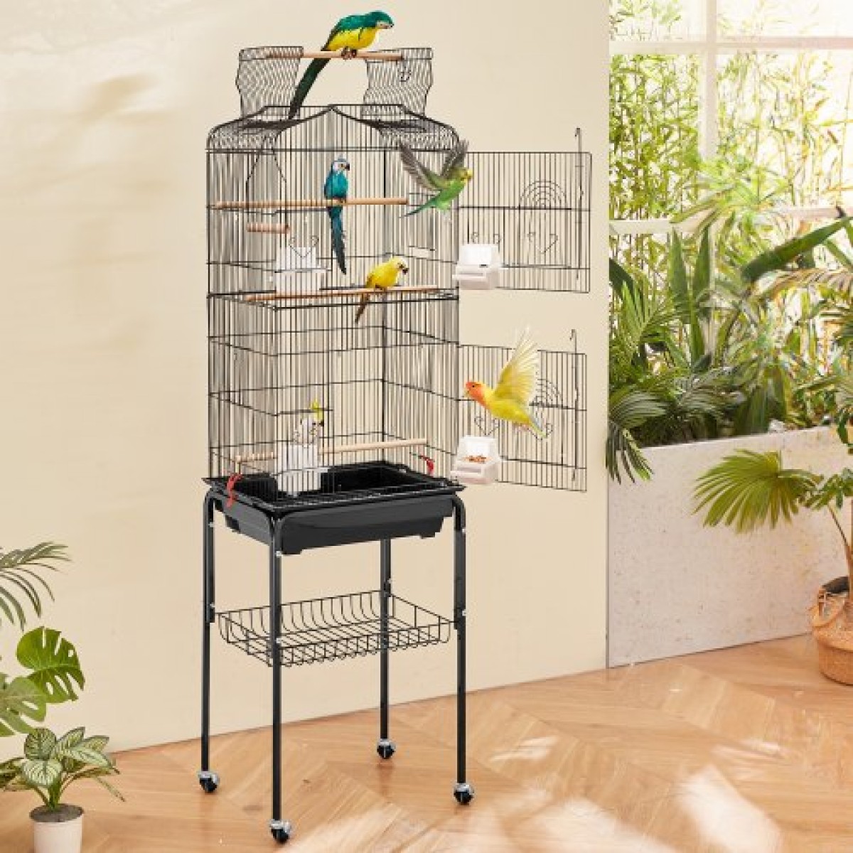 VEVOR Large Bird Cage, 62 in, Open Top Κλουβί Parakeet με Rolling Stand, Steel Bird Flight Cage με αφαιρούμενο δίσκο, Budgie Birdcage με 4 Perches, Parrot Cage for Lovebirds Cockatiels Pet Toy