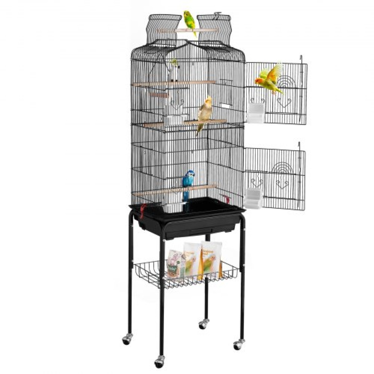 VEVOR Large Bird Cage, 62 in, Open Top Κλουβί Parakeet με Rolling Stand, Steel Bird Flight Cage με αφαιρούμενο δίσκο, Budgie Birdcage με 4 Perches, Parrot Cage for Lovebirds Cockatiels Pet Toy