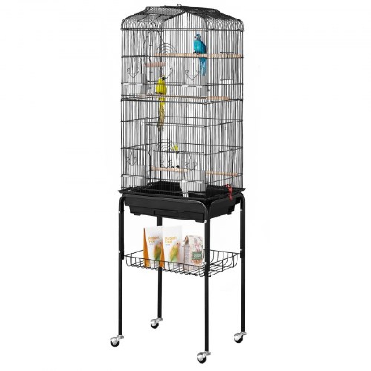 VEVOR Large Bird Cage, 62 in, Open Top Κλουβί Parakeet με Rolling Stand, Steel Bird Flight Cage με αφαιρούμενο δίσκο, Budgie Birdcage με 4 Perches, Parrot Cage for Lovebirds Cockatiels Pet Toy
