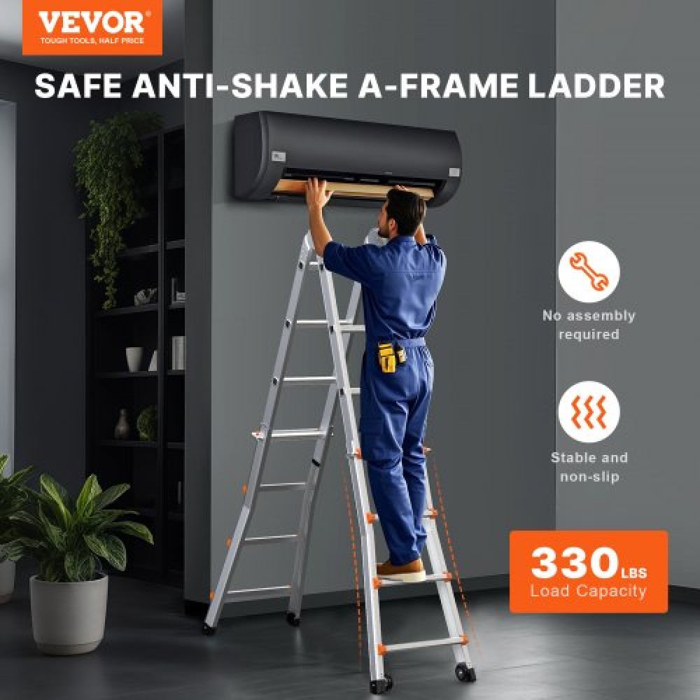 VEVOR Telescoping Ladder A Frame, 15,5 FT Compact Extension Ladder από αλουμίνιο, φορητή πτυσσόμενη σκάλα RV πολλαπλών λειτουργιών, τηλεσκοπική σκάλα για σκάλες εργασίας για το σπίτι Εσωτερική οροφή εξωτερικού χώρου, φορτίο 330 lb