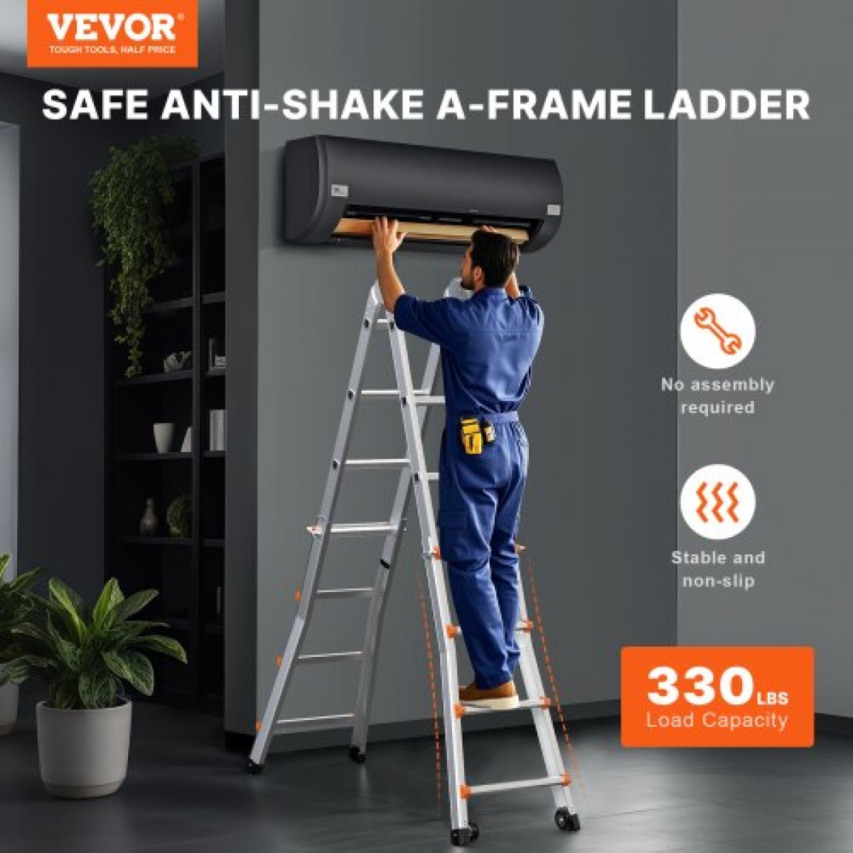 VEVOR Telescoping Ladder A Frame, 15,5 FT Compact Extension Ladder από αλουμίνιο, φορητή πτυσσόμενη σκάλα RV πολλαπλών λειτουργιών, τηλεσκοπική σκάλα για σκάλες εργασίας για το σπίτι Εσωτερική οροφή εξωτερικού χώρου, φορτίο 330 lb